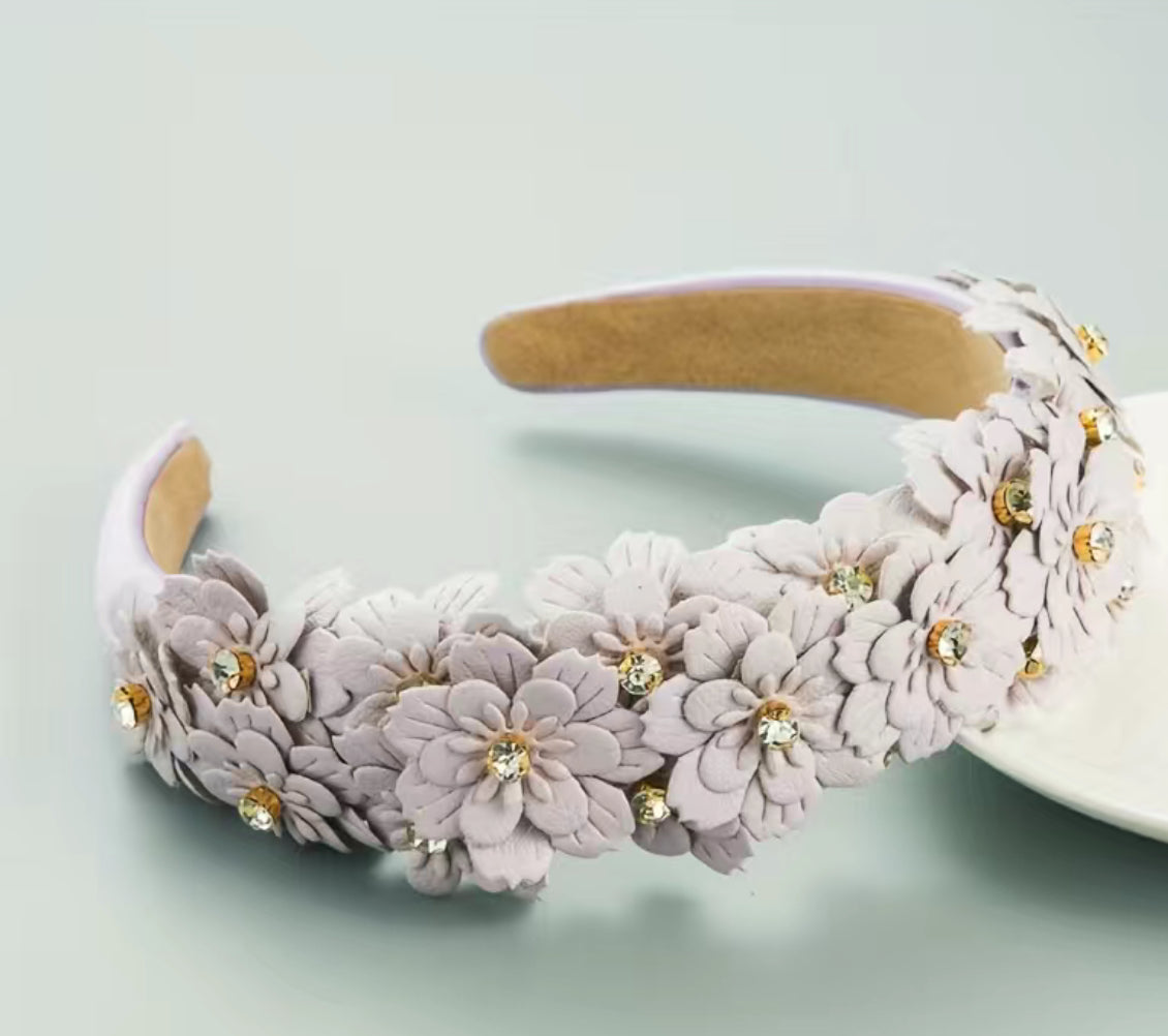 Padded Headband with flowers and Crystals - AU
