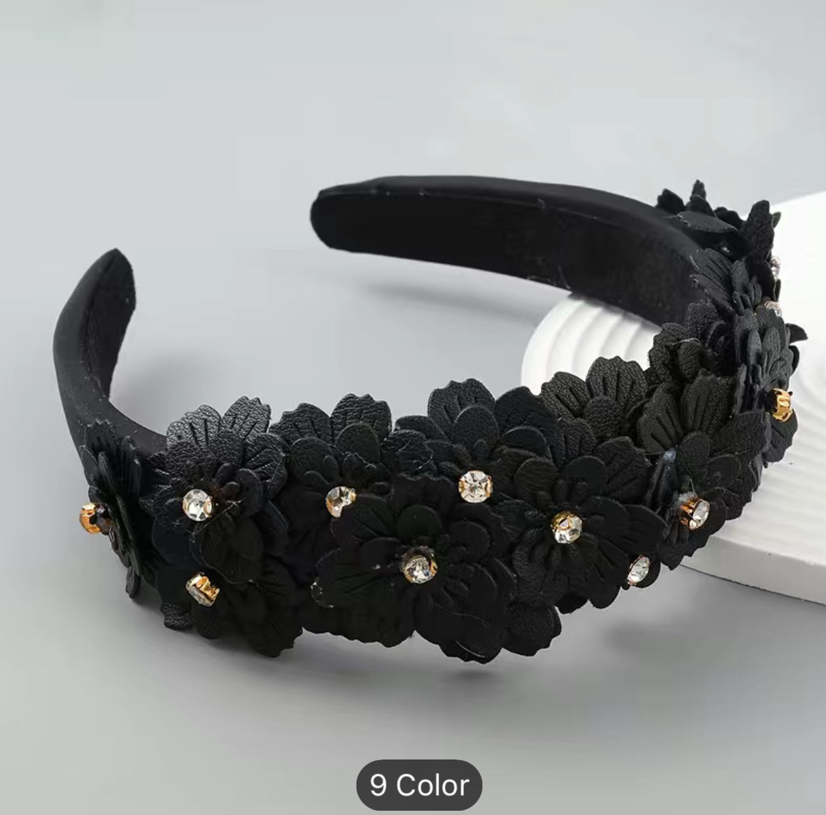 Padded Headband with flowers and Crystals - AU