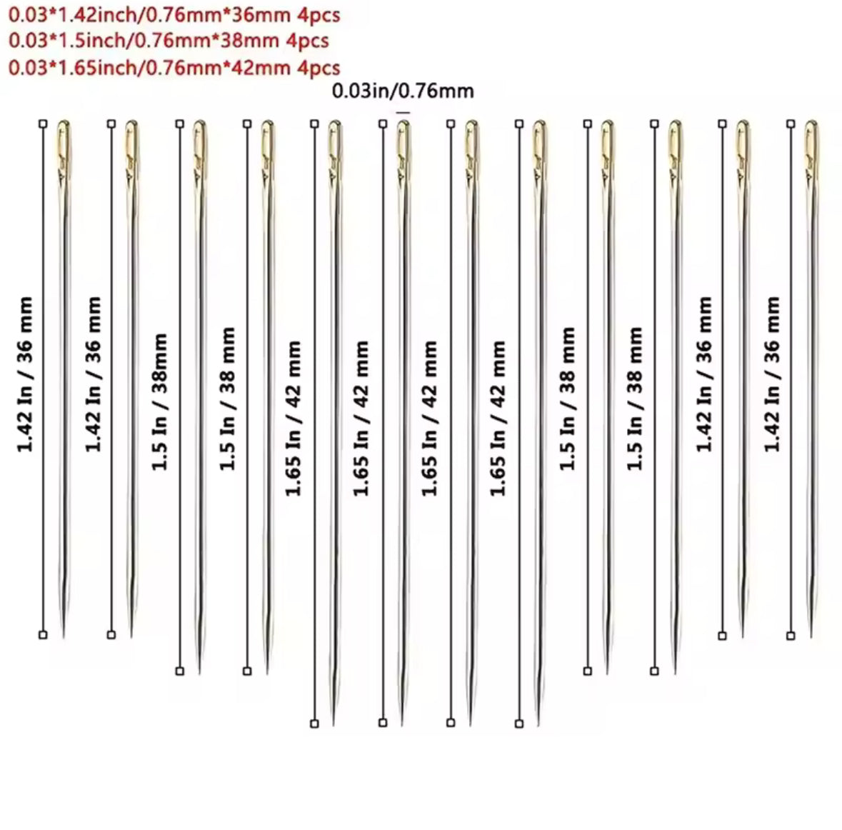 Gold Eye Side Opening Sewing Needles - UK