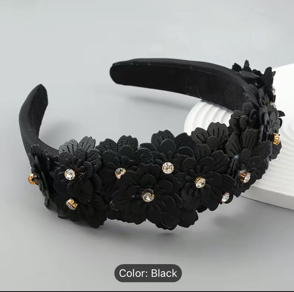 Padded Headband with flowers and Crystals - AU