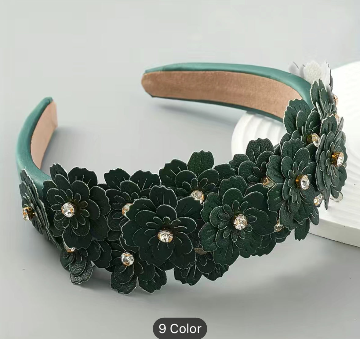Padded Headband with flowers and Crystals - AU