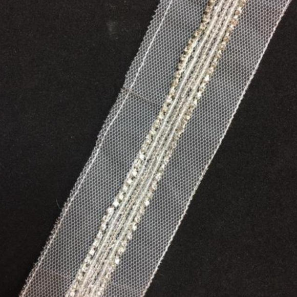 Beaded Trim - Silver Crystals and Silver and White Beads