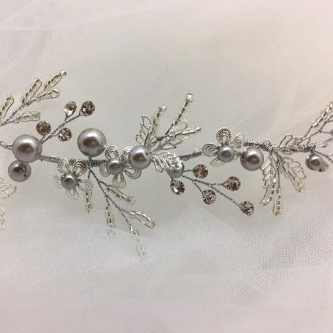 Abby - Silver  Wedding Headpiece