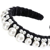 Velvet Ribbon and Pearl Headbands - double row black