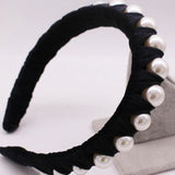 Velvet Ribbon and Pearl Headbands - single row black
