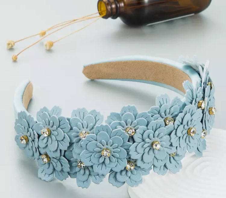 Padded Headband with flowers and Crystals - AU