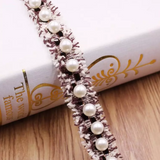Beaded  Coffee Trim - Ivory Pearls and Silver Beads
