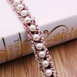 Beaded  Red Trim - Ivory Pearls and Silver Beads
