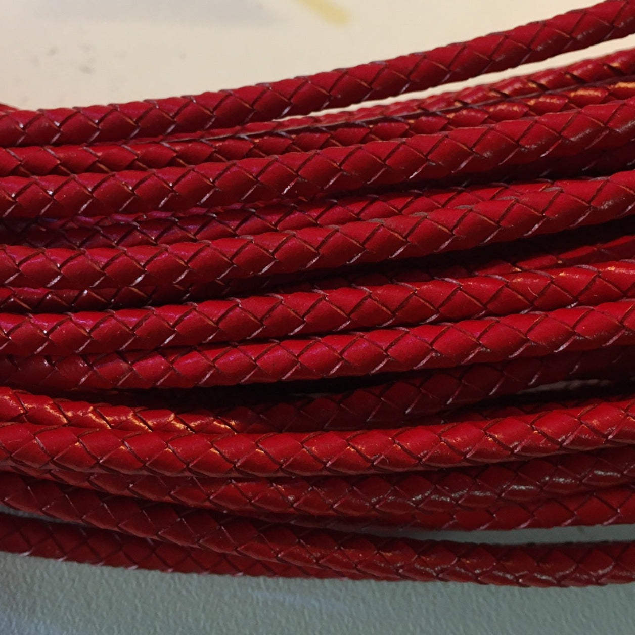 red Braided leather cord round