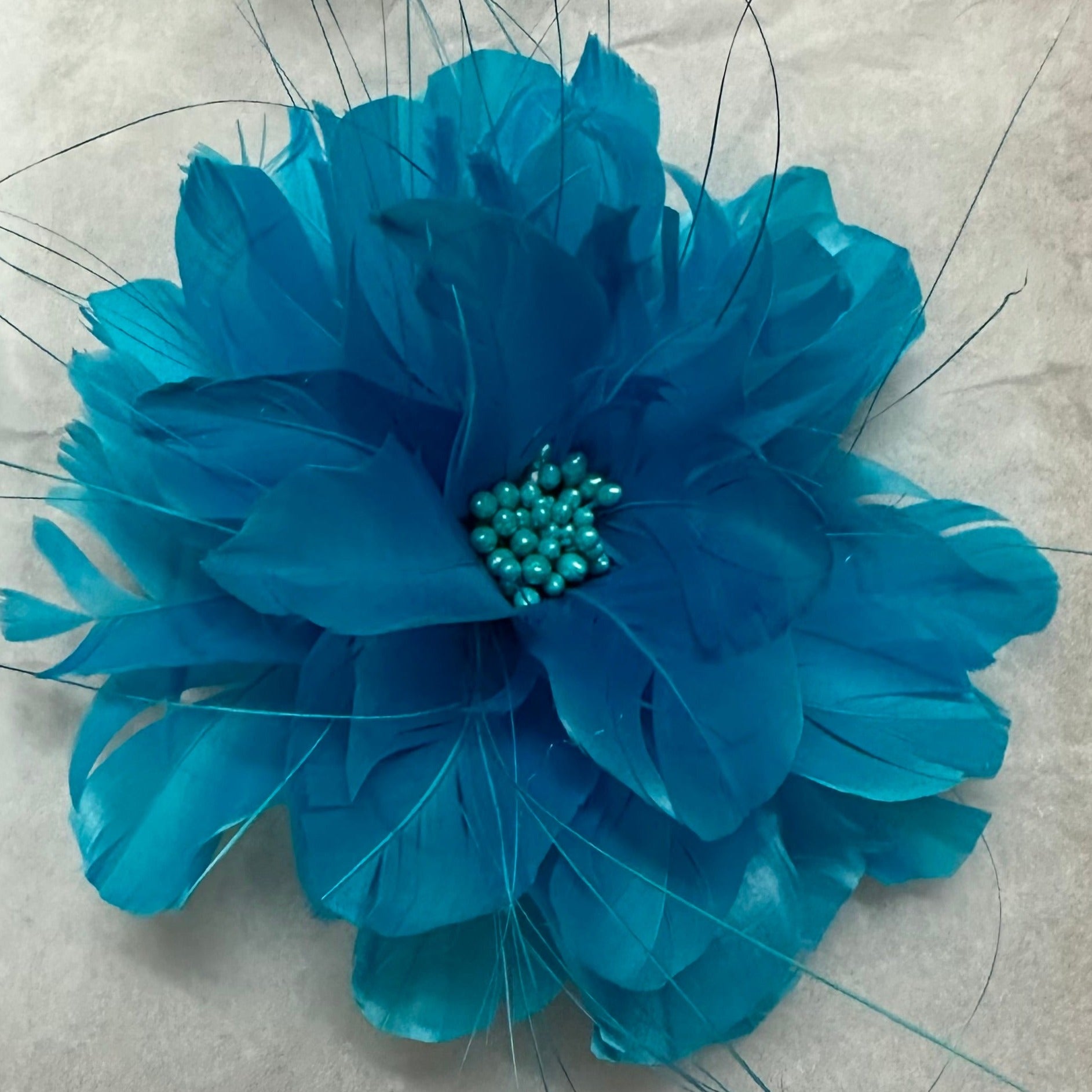 Feather Flower with Peacock Fringes (EF1097) turquoise