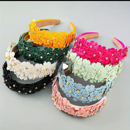 Padded Headband with flowers and Crystals - AU