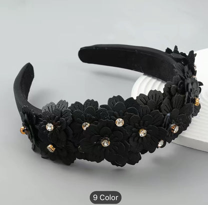 Padded Headband with flowers and Crystals - AU