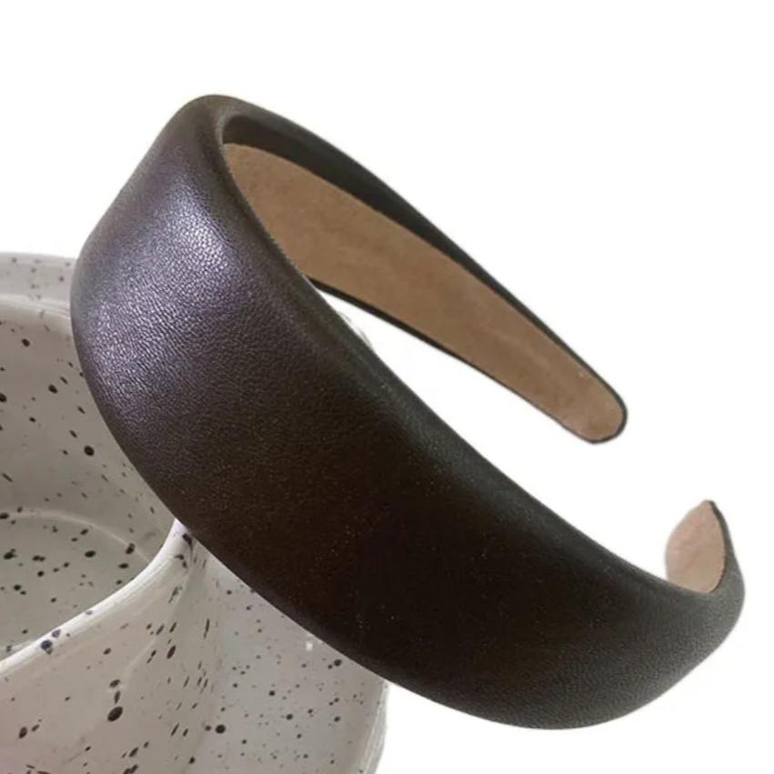 Faux Leather Slightly Padded Headbands  dark brown