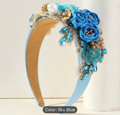 Embellished Flower Centre Satin Headbands - AU