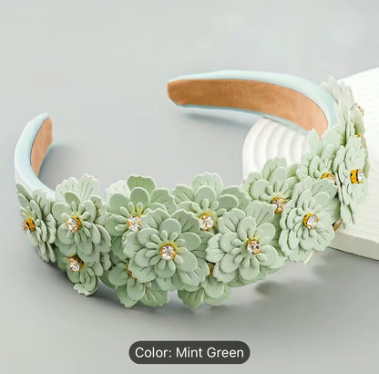 Padded Headband with flowers and Crystals - AU