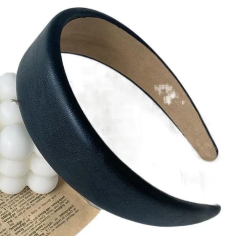 Faux Leather Slightly Padded Headbands  black