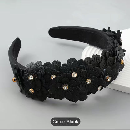Padded Headband with flowers and Crystals - AU