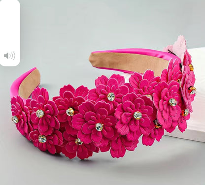 Padded Headband with flowers and Crystals - AU
