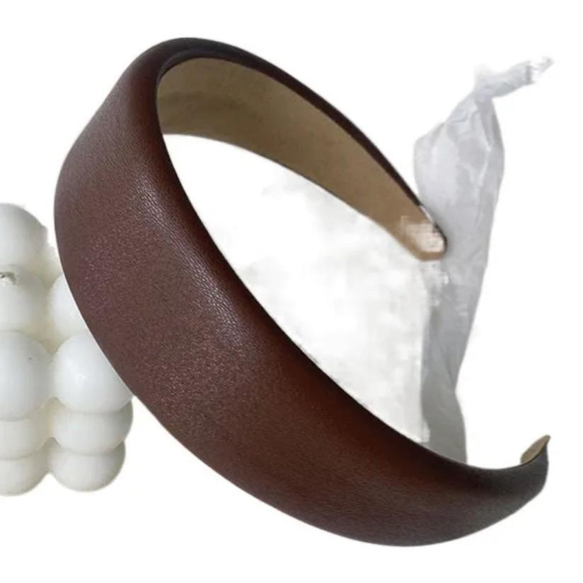Faux Leather Slightly Padded Headbands  dark brown