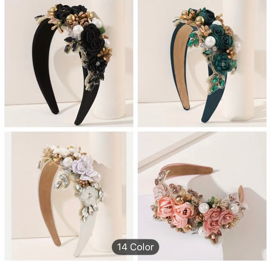 Embellished Flower Centre Satin Headbands - AU