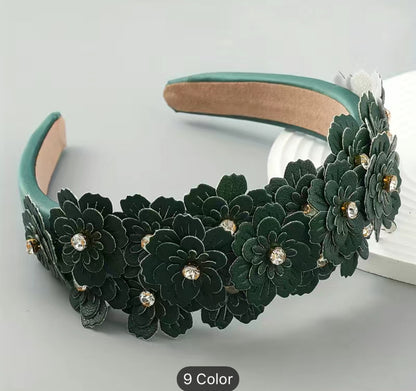 Padded Headband with flowers and Crystals - AU