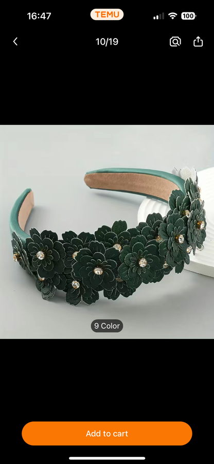 Padded Headband with flowers and Crystals - AU