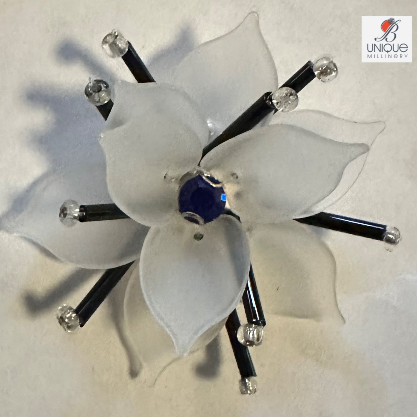 Acrylic Pointed Petal Flower  Crystal Centre Translucent White 4cm