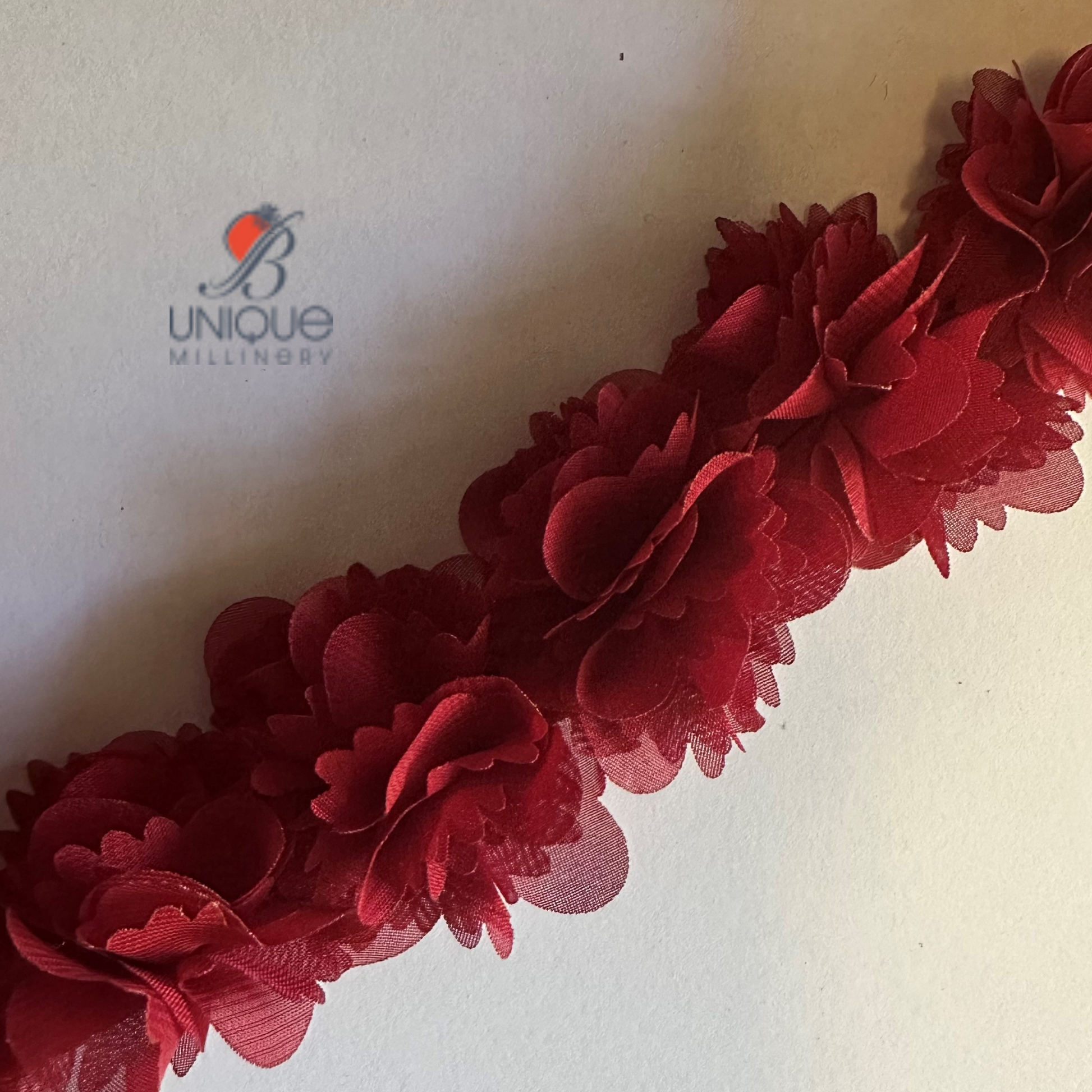 burgundy 3D Ruched ribbon trims 