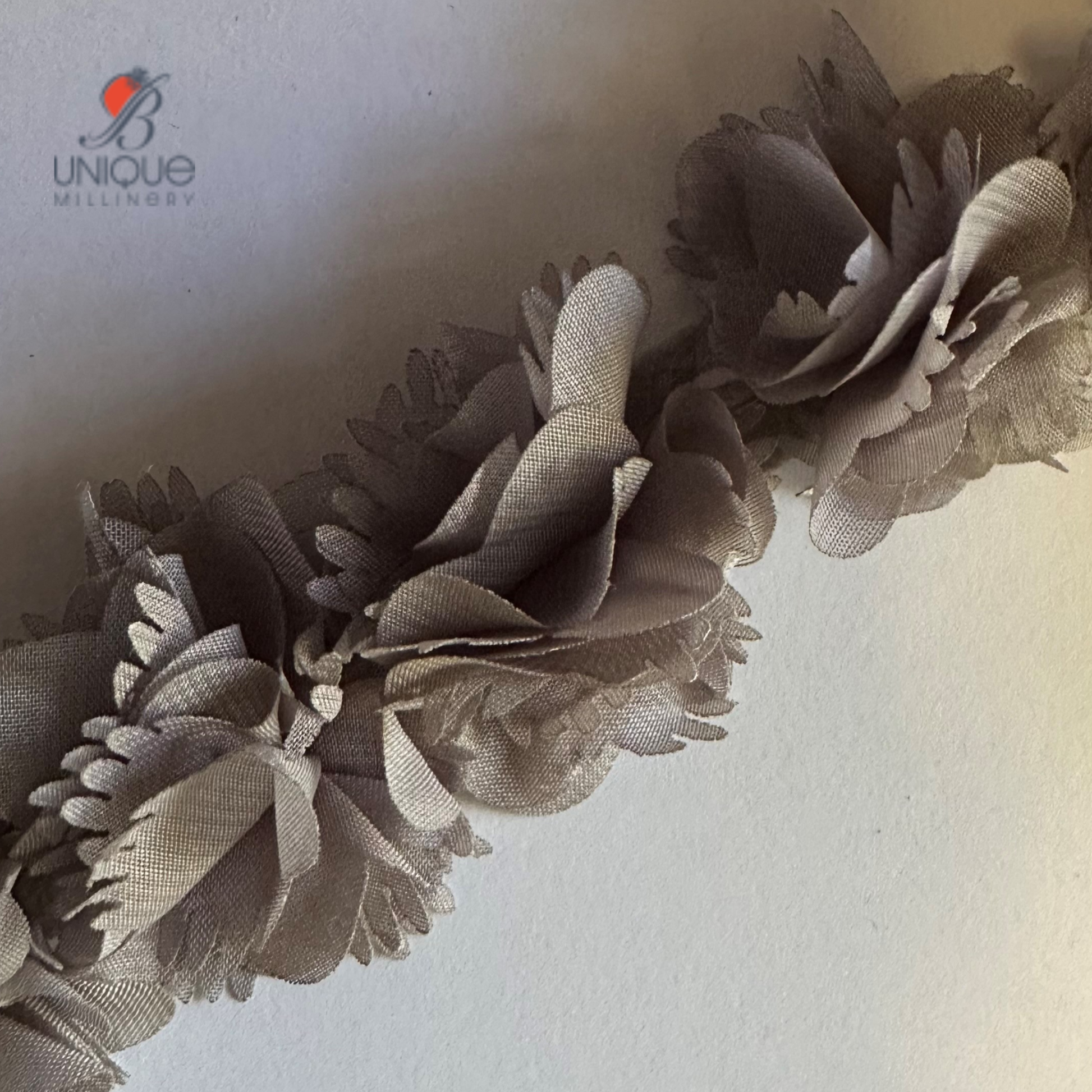 grey 3D Ruched ribbon trims 