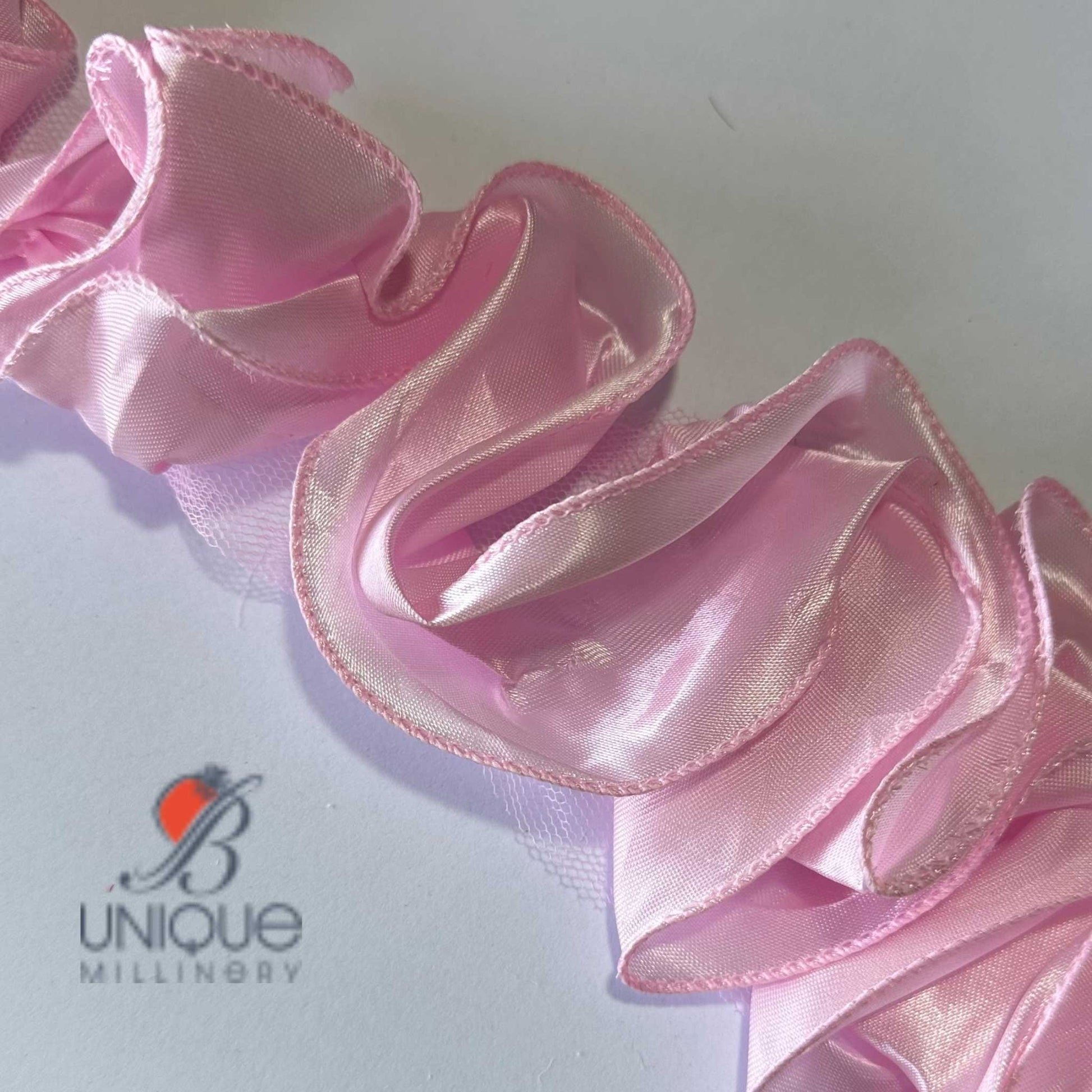 pink 3D ruched ribbon trims 
