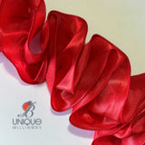 red 3D ruched ribbon trims 