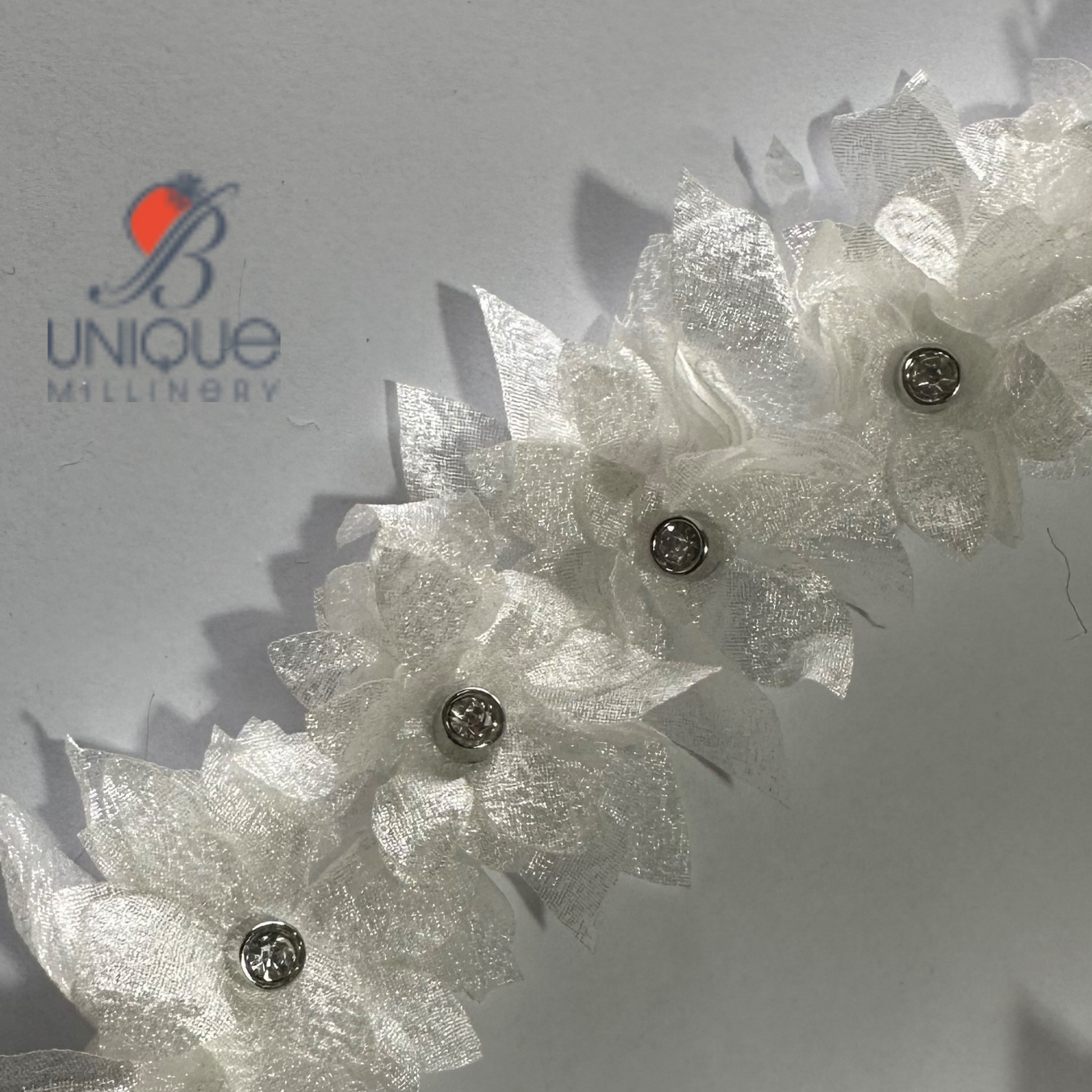 white 3D diamond ribbon trims 