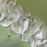 white  3D ruched ribbon trims 