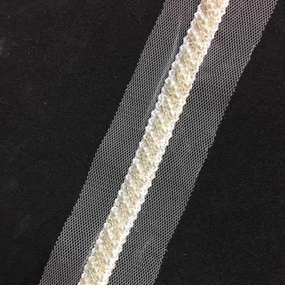 Beaded Trim - [1cm] Ivory Pearls and Silver Beads [per 1/2m] - AU - B Unique Millinery