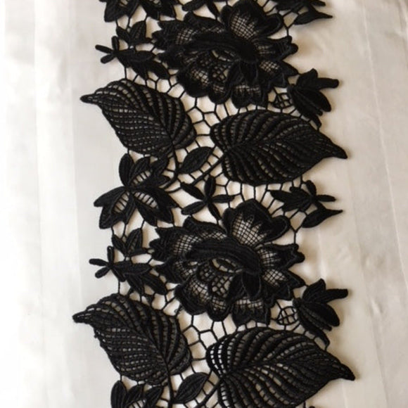 Guipure Lace Trim 39 - Leaf Design Black - AU - B Unique Millinery