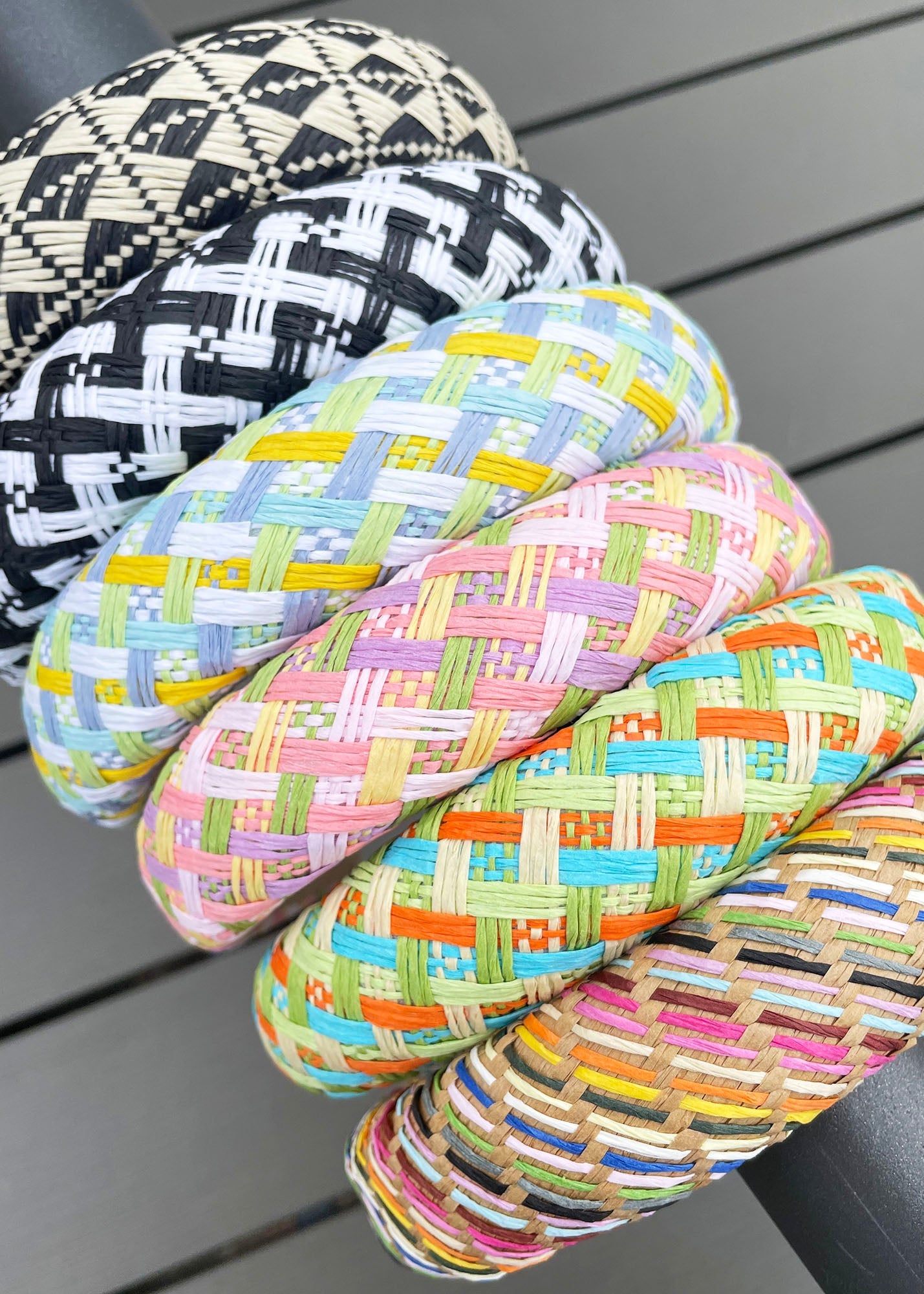 Patterned paper straw headbands from B Unique Millinery