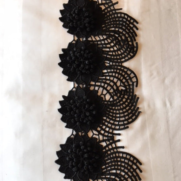 Guipure Lace Trim 40 - Raised Flowers Black - AU - B Unique Millinery