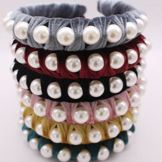 Velvet Ribbon and Pearl Headbands combo