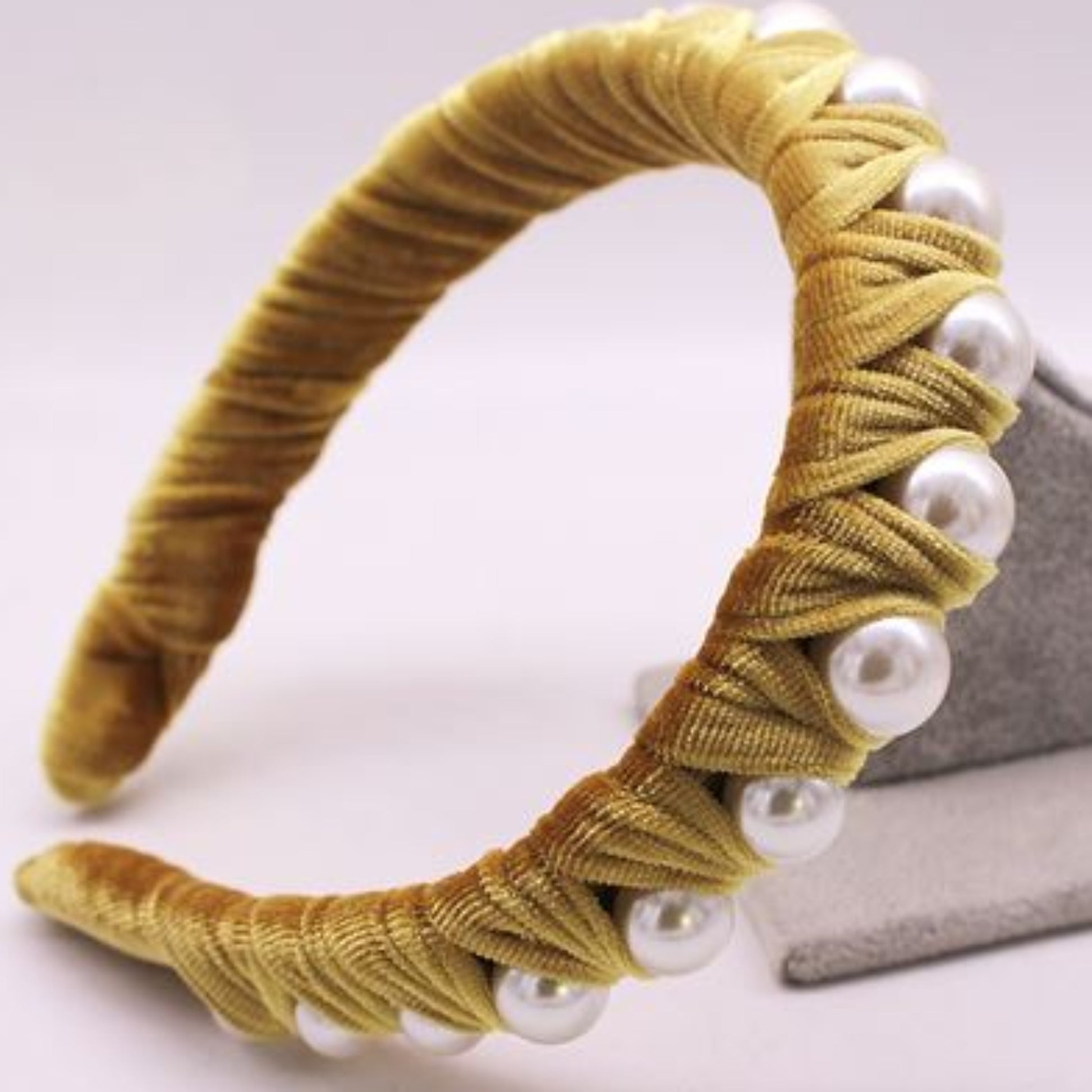 Velvet Ribbon and Pearl Headbands - single row velvet