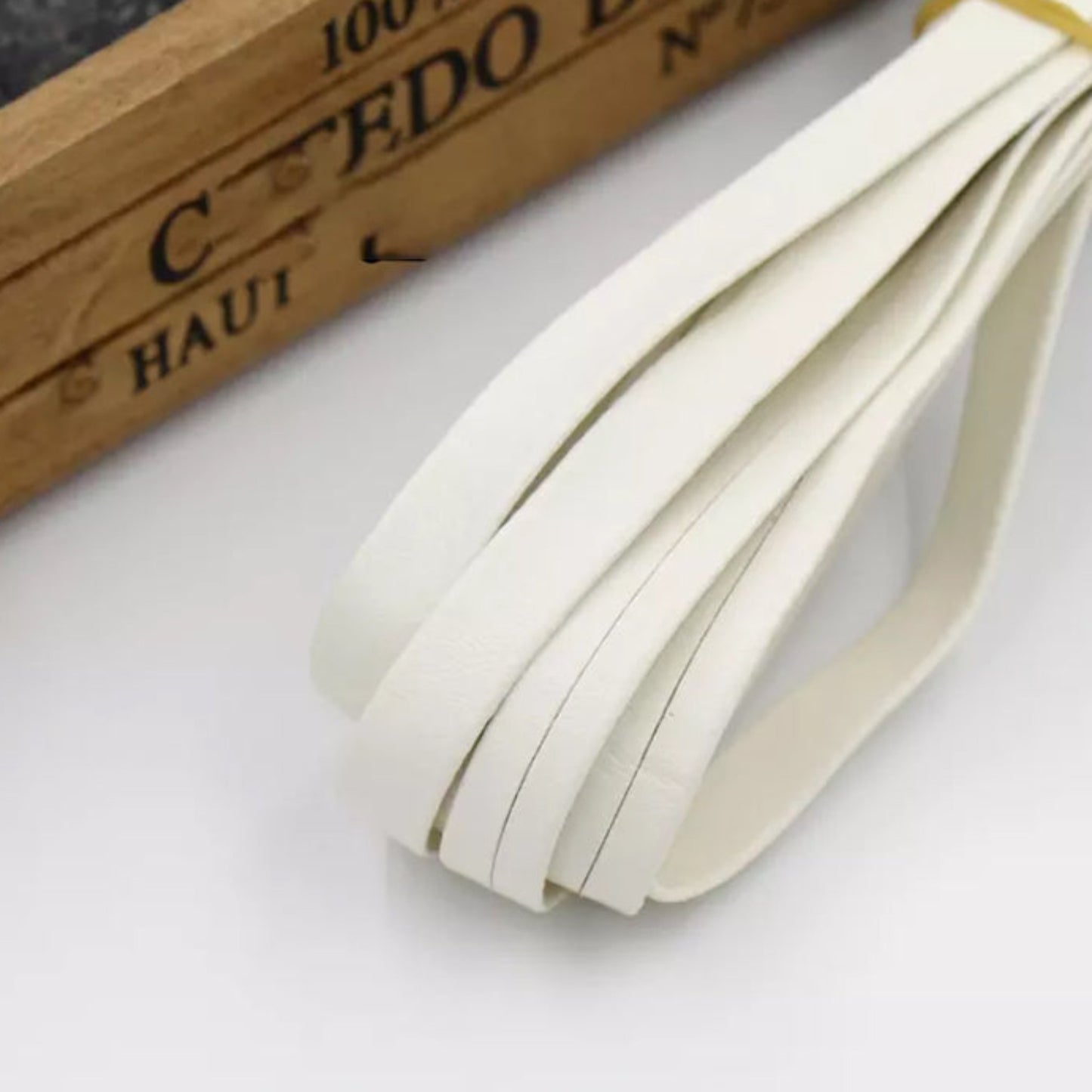 white  10mm Faux Leather Bias Tape 