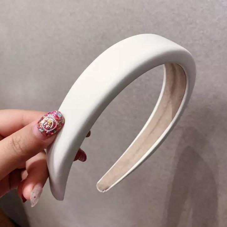 Faux Leather Slightly Padded Headbands  white