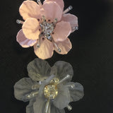 Acrylic Fluted Petal Flower  Crystal Centre Pink  / traslucent Grey 4cm
