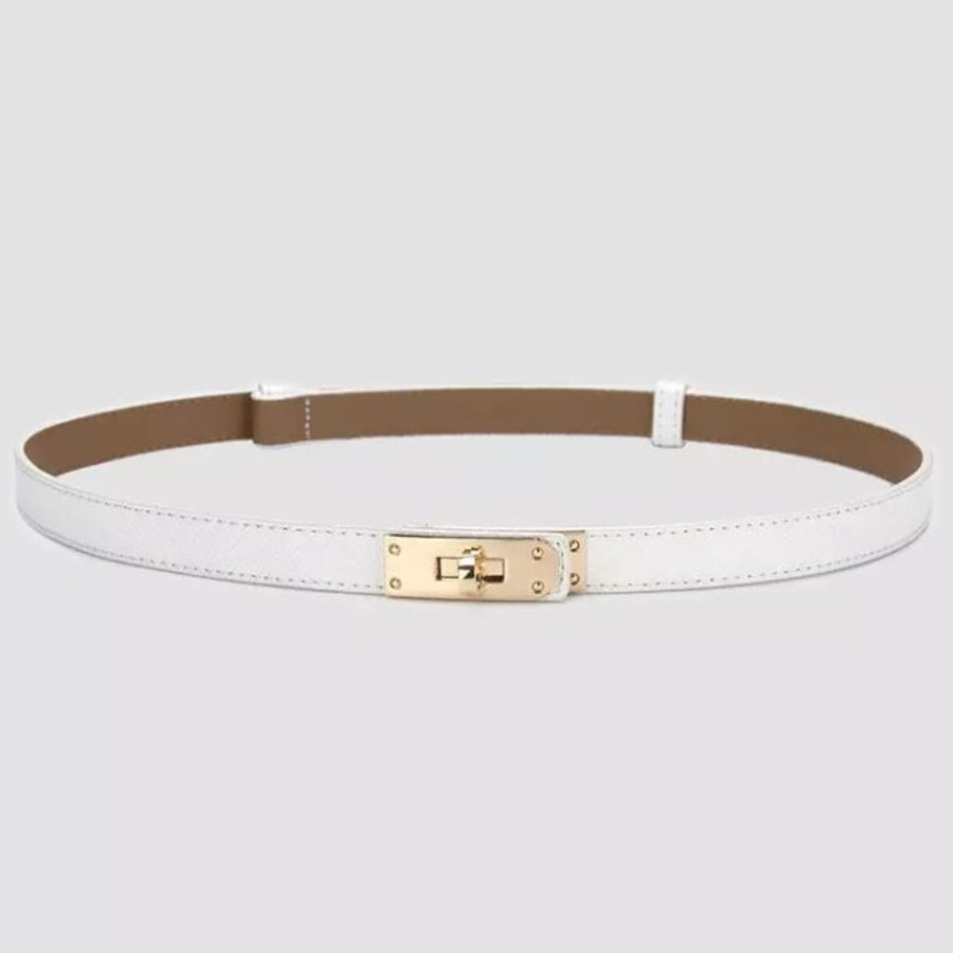 white hat band luxury split leather adjustable gold buckle