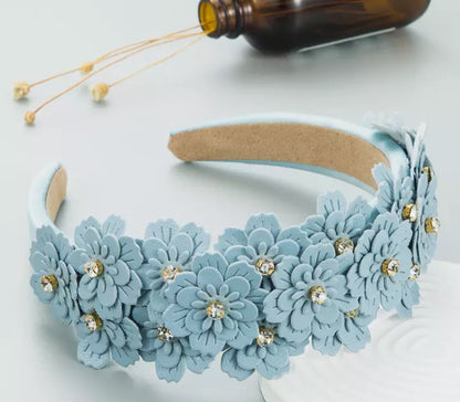 Padded Headband with flowers and Crystals - AU