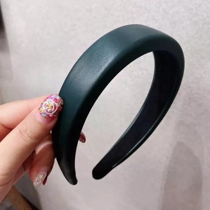 Faux Leather Slightly Padded Headbands hunter green