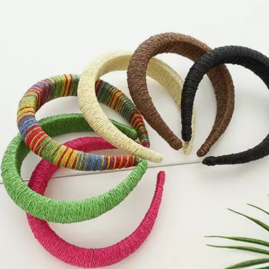 Raffia Straw Wrapped Padded Headbands - AU
