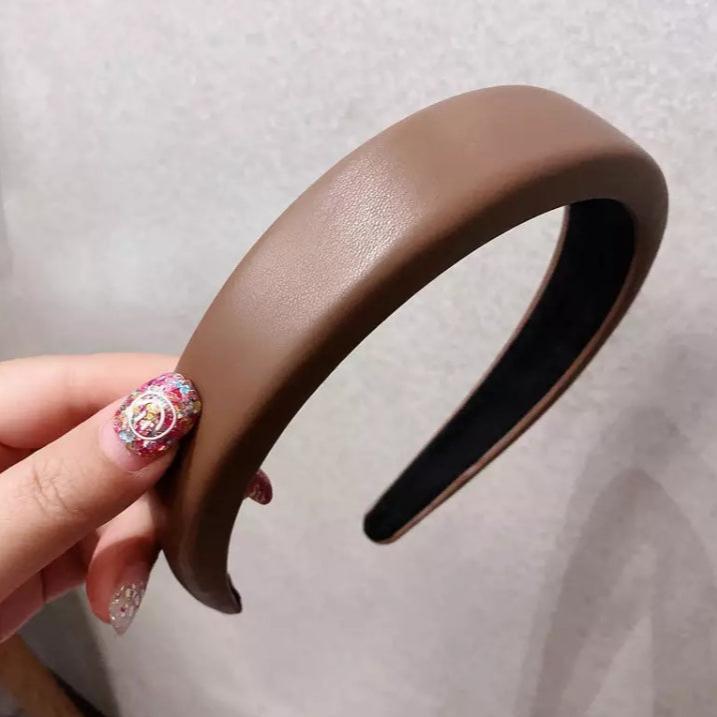 Faux Leather Slightly Padded Headbands coffee