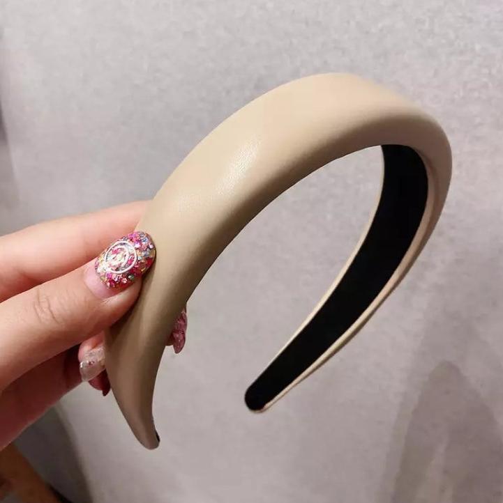 Faux Leather Slightly Padded Headbands beige