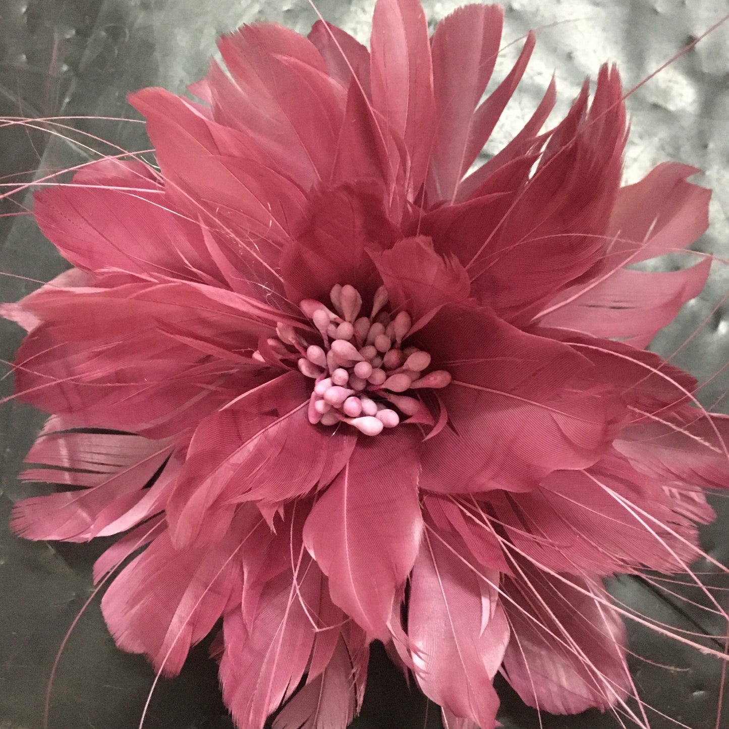 Feather Flower with Peacock Fringes (EF1097) dusty plum