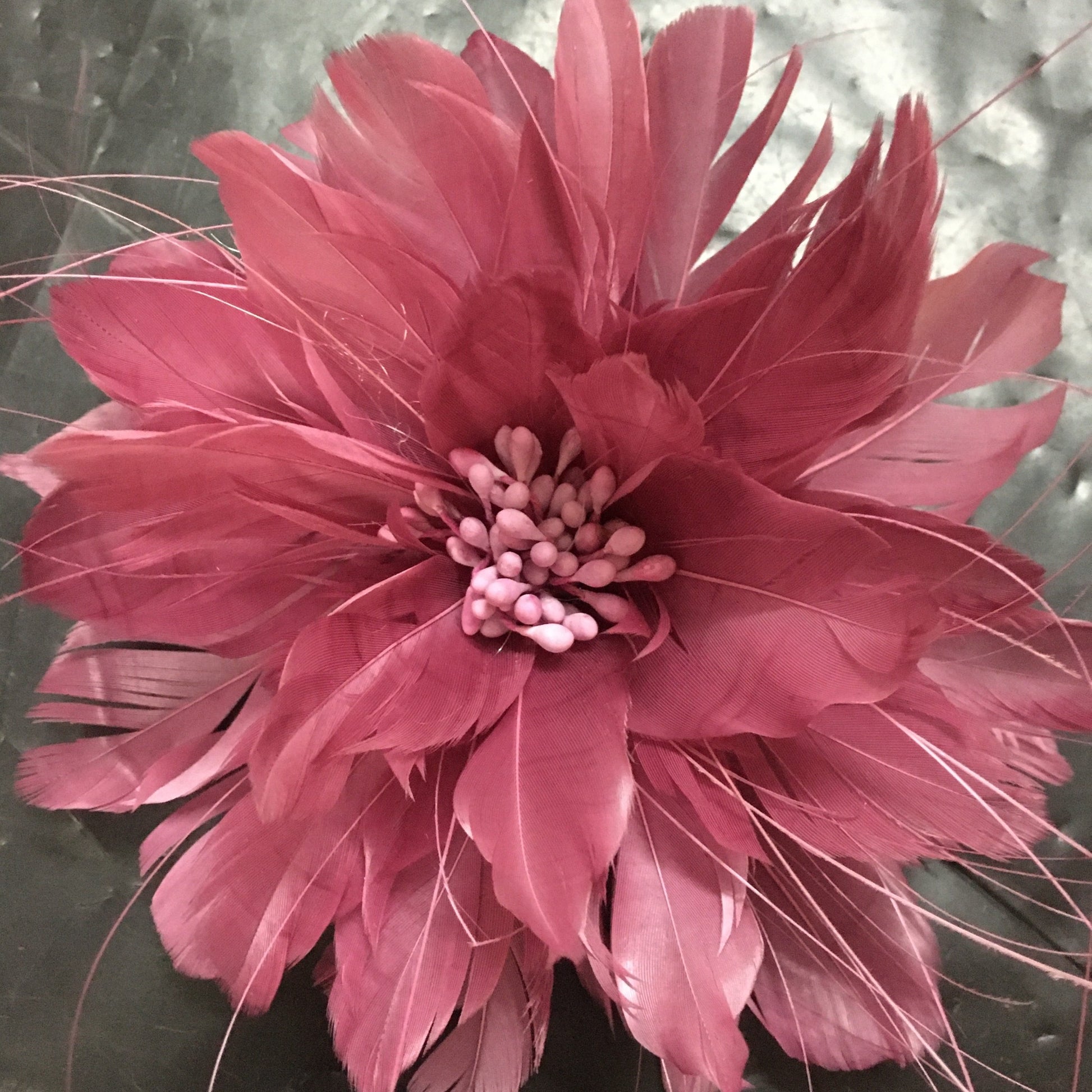 Feather Flower with Peacock Fringes (EF1097) dusty plum